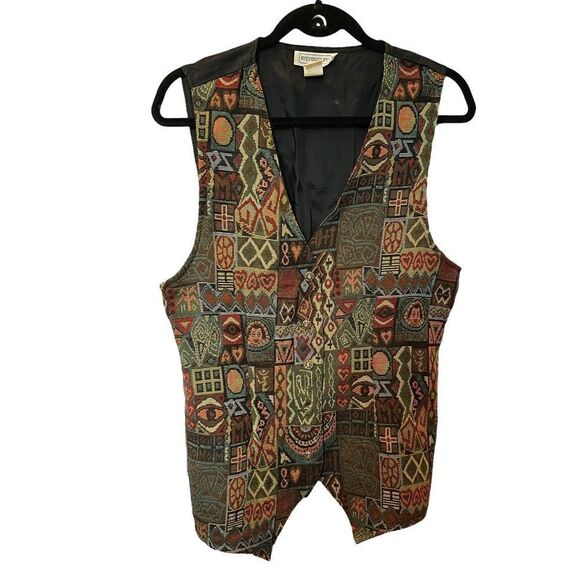 Impressions Vintage Vest Boho black/green/brown multi Medium back tie - Picture 1 of 9